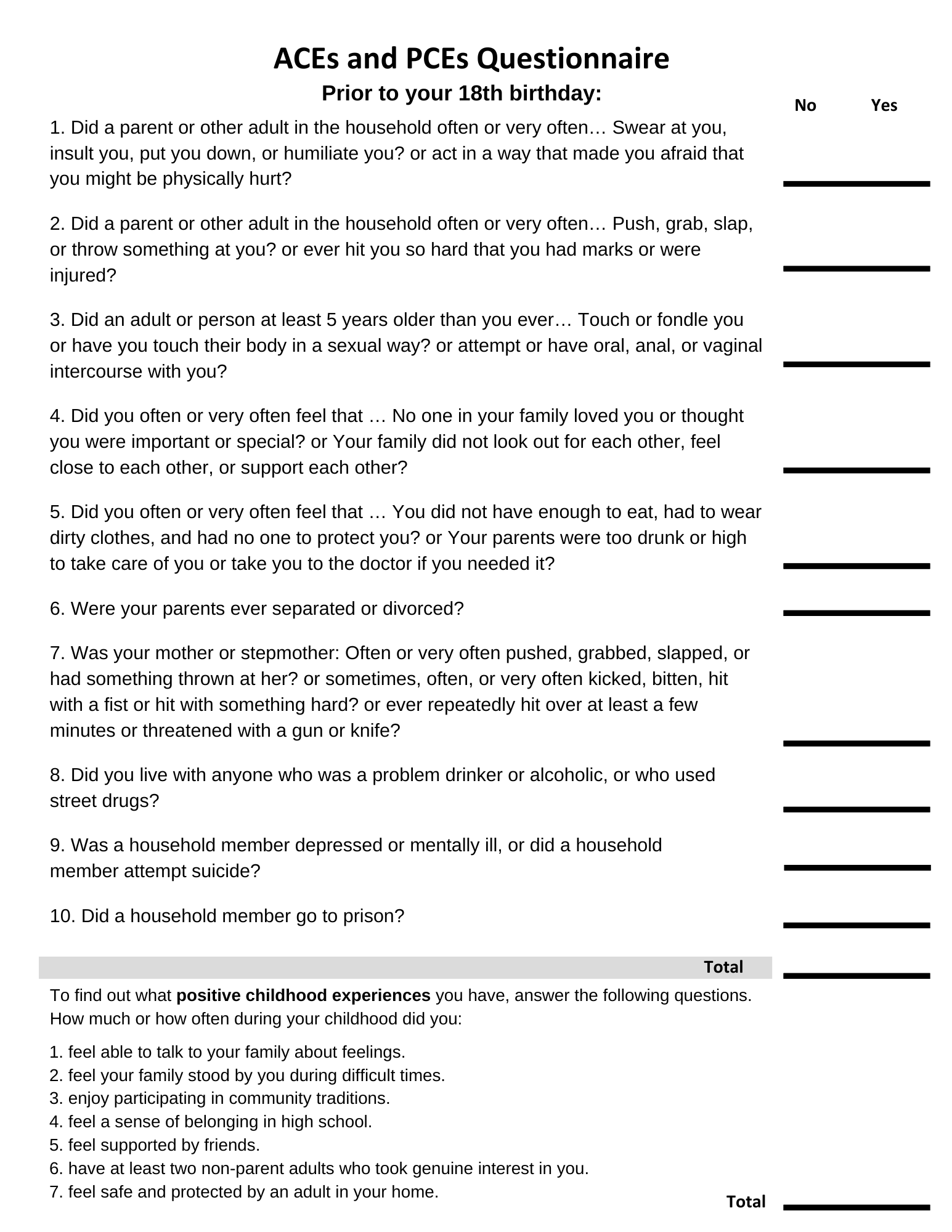 The ACEs and PCEs Questionaire